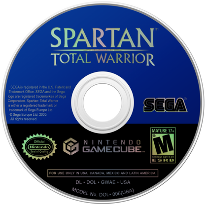 Spartan Total Warrior GameCube game featuring large-scale hack-and-slash combat and ancient warfare action gameplay disc
