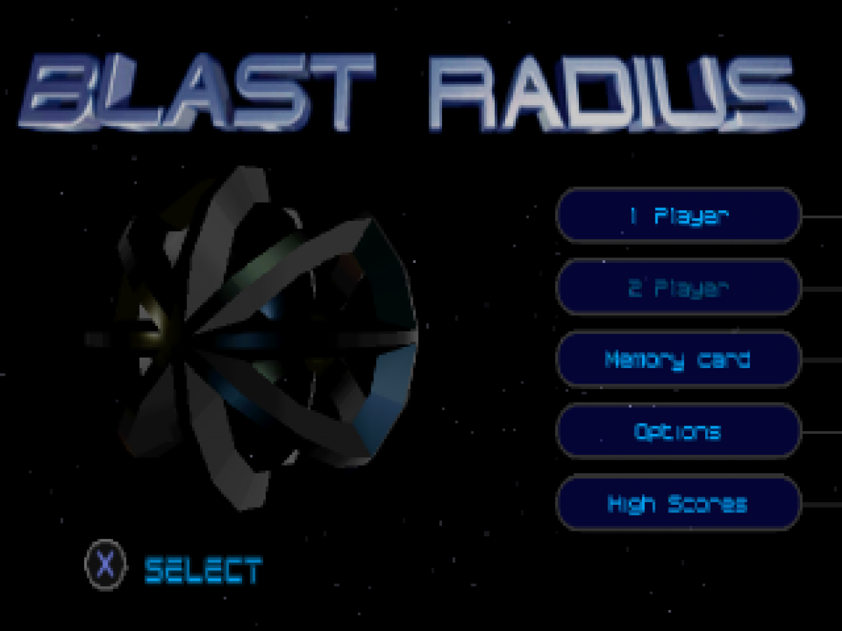 Blast Radius PS1 PlayStation 1 space combat shooter sci fi dogfighting action game retro video game title screen