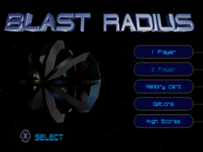 Blast Radius PS1 PlayStation 1 space combat shooter sci fi dogfighting action game retro video game title screen