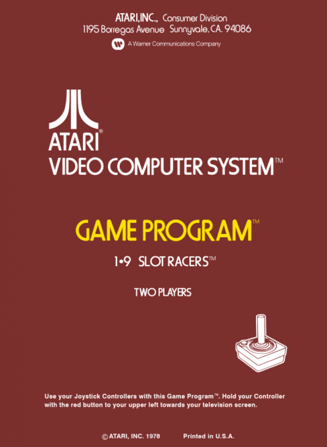 Slot Racers back cover art for Atari 2600 (2600) video game