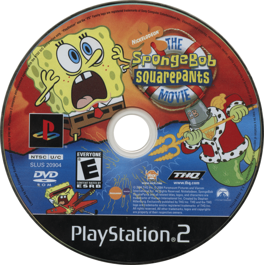 The SpongeBob SquarePants Movie game for the PlayStation 2 featuring action platformer gameplay with character switching puzzle solving and levels based on the film as SpongeBob and Patrick adventure across Bikini Bottom and beyond disc