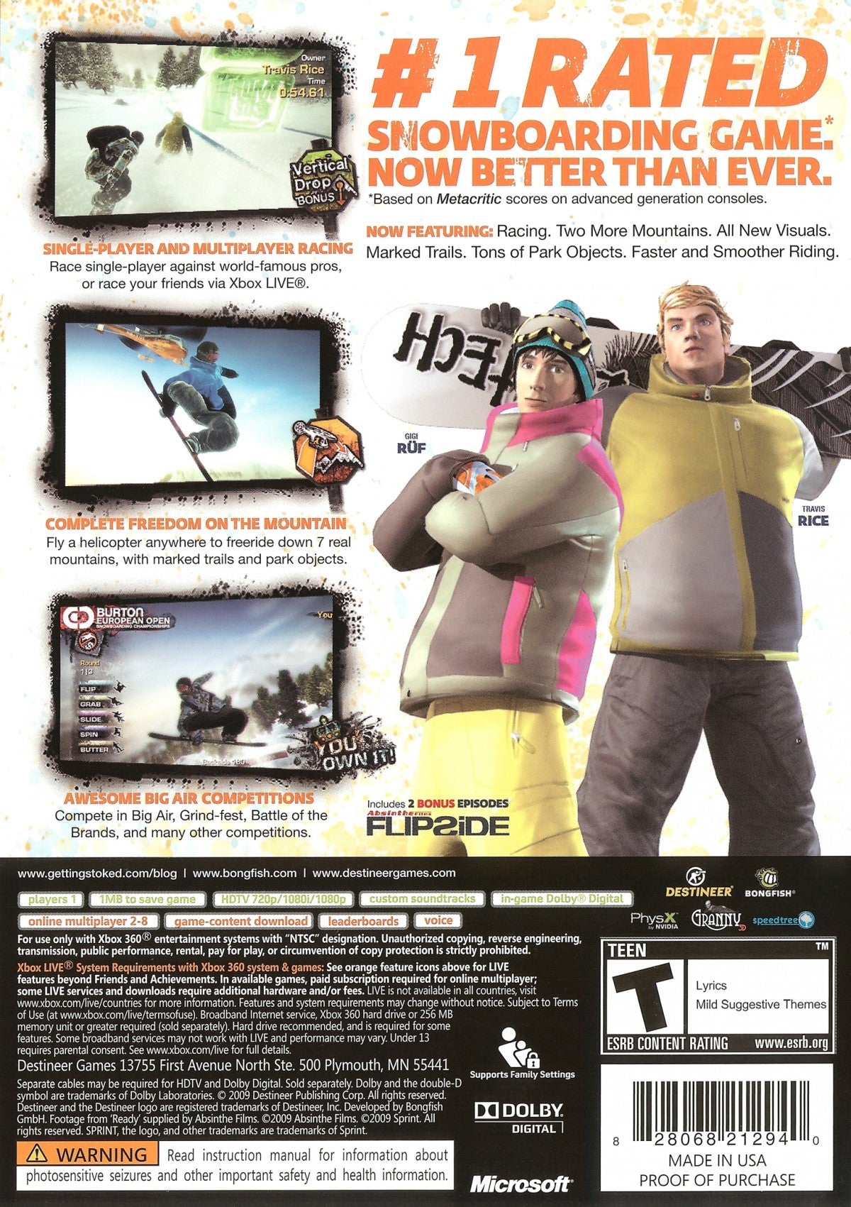 Stoked Big Air Edition Xbox 360 X360 video game featuring snowboarding sports gameplay extreme mountain riding freestyle tricks aerial jumps big air competitions snowboard customization mountain exploration challenging courses professional snowboarders trick combinations and Big Air Edition bonus content classic Xbox 360 snowboarding action retro video game collection collectible gaming appeal back cover