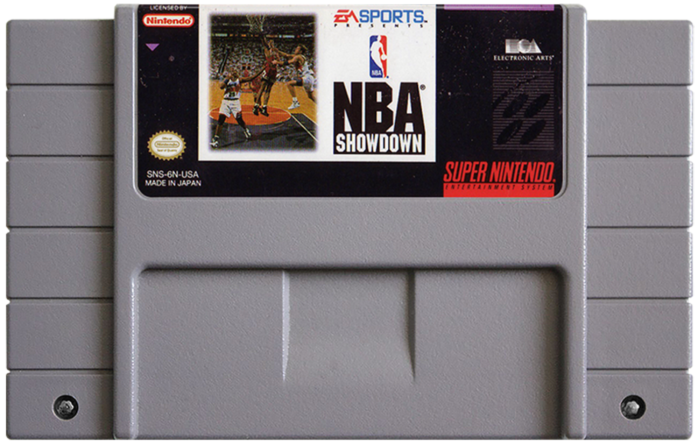 NBA Showdown for Super Nintendo Entertainment System with classic 16-bit basketball simulation theme cartridge