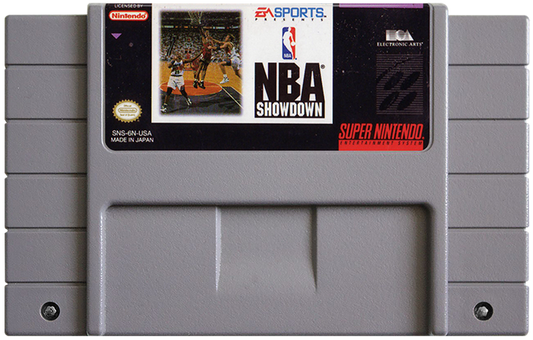 NBA Showdown for Super Nintendo Entertainment System with classic 16-bit basketball simulation theme cartridge