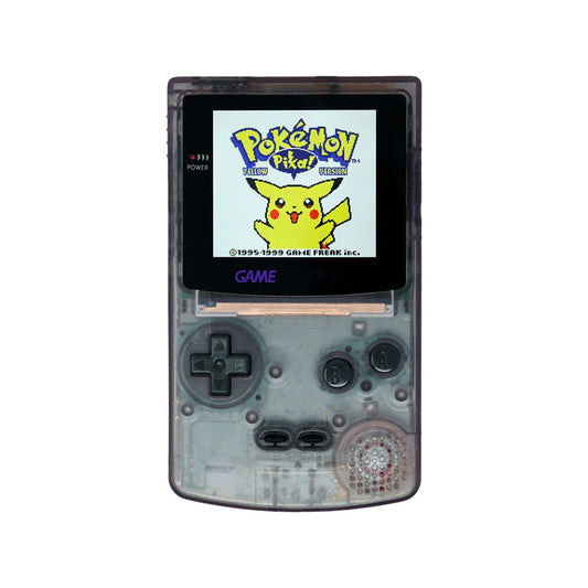 Game Boy Color Atomic Purple Nintendo Game Boy Color handheld console in transparent atomic purple shell portable cartridge based gaming system classic retro handheld device front