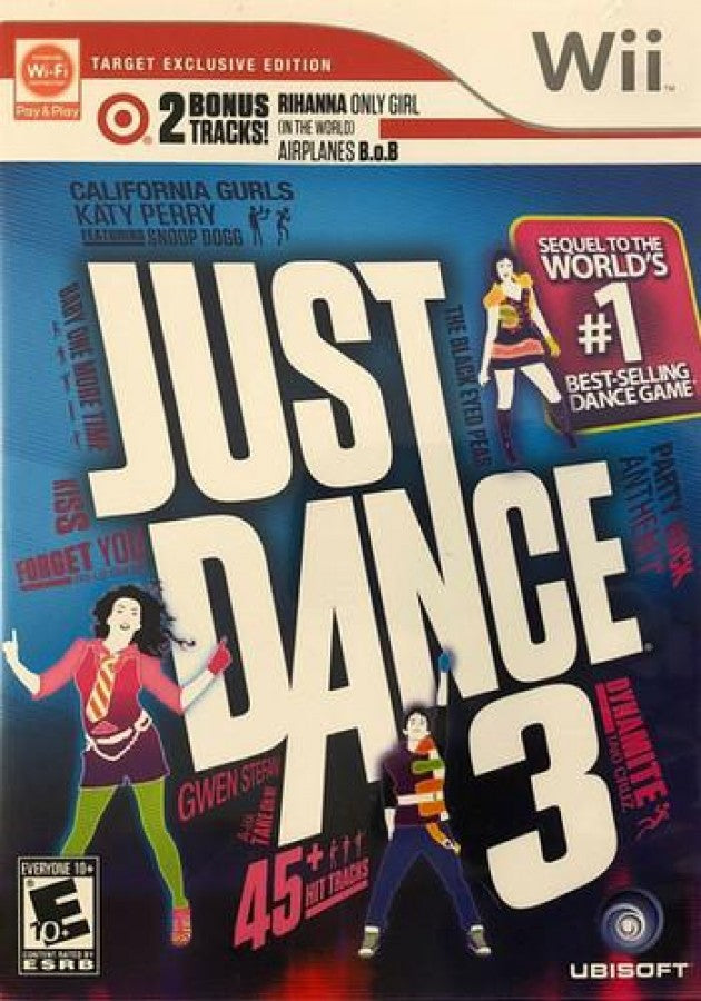 Just Dance 3 Target Edition retro Nintendo Wii video game featuring dance party gameplay, hit music tracks, multiplayer family fun and classic Wii entertainment - cover art