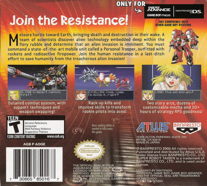 Super Robot Taisen Original Generation Game Boy Advance GBA tactical RPG turn-based strategy mech combat game original characters box back cover