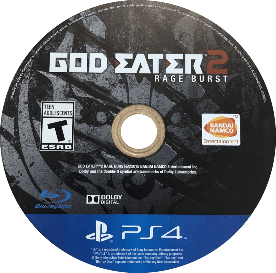 God Eater 2: Rage Burst – PlayStation 4 (PS4) video game disc, anime action RPG by Bandai Namco Entertainment