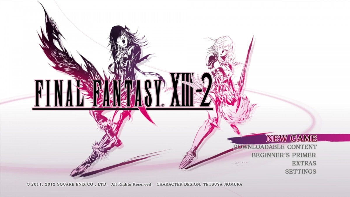 Final Fantasy XIII-2 home screen for Xbox 360 (X360) role-playing video game