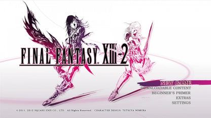 Final Fantasy XIII-2 home screen for Xbox 360 (X360) role-playing video game