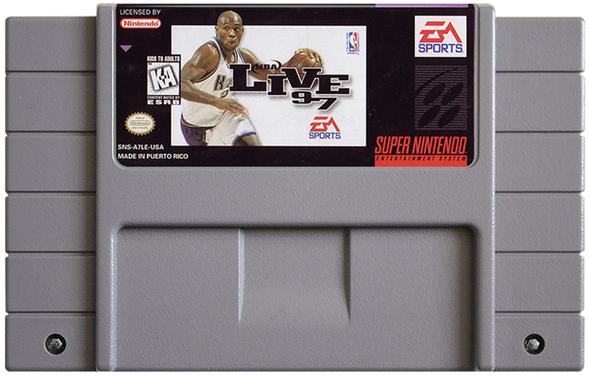 NBA Live 97 for Super Nintendo basketball simulation game featuring NBA teams and players season mode arcade style gameplay realistic court action cartridge 