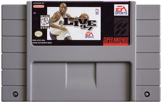 NBA Live 97 for Super Nintendo basketball simulation game featuring NBA teams and players season mode arcade style gameplay realistic court action cartridge 