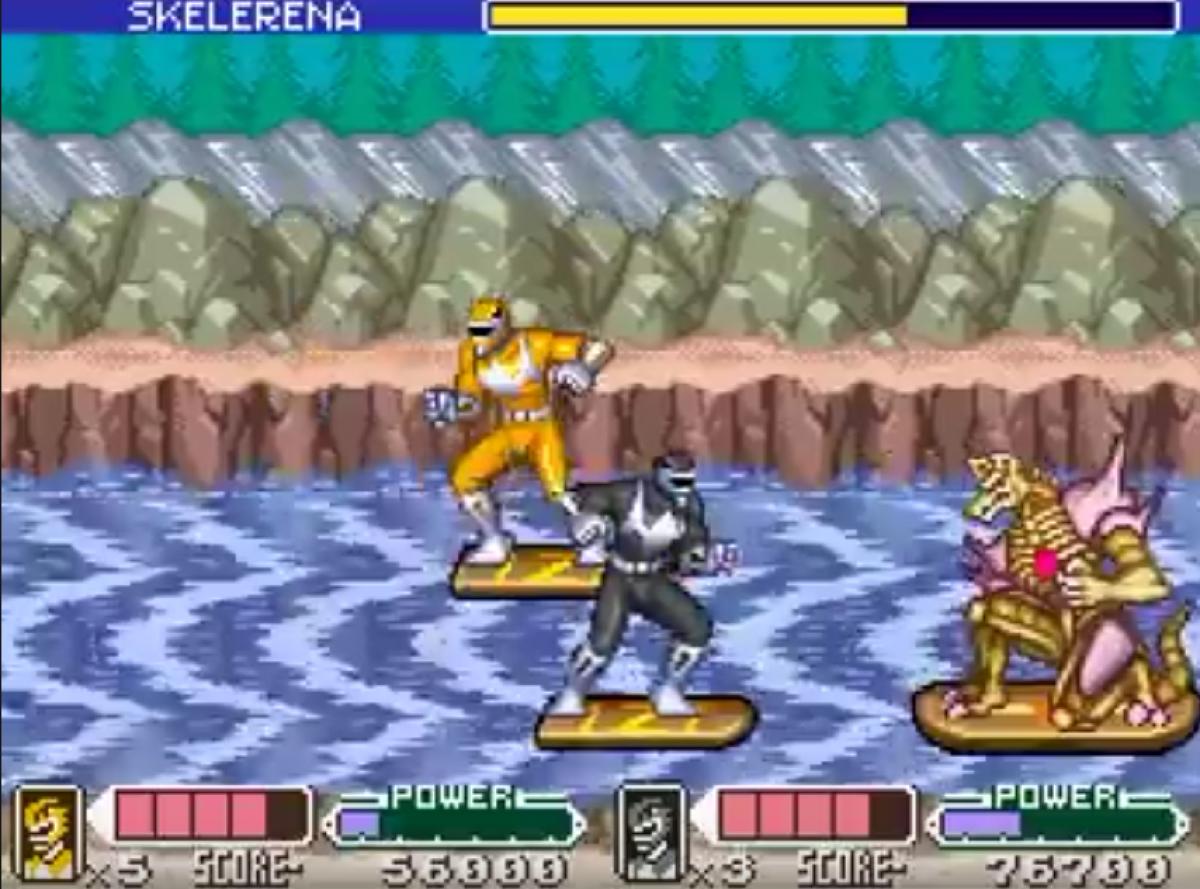 Mighty Morphin Power Rangers The Movie for Super Nintendo side scrolling beat em up featuring the Power Rangers battling enemies from the film with co op gameplay and action combat levels gameplay