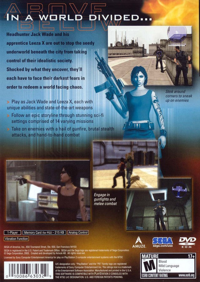 Headhunter: Redemption back cover art for Playstation 2 video game