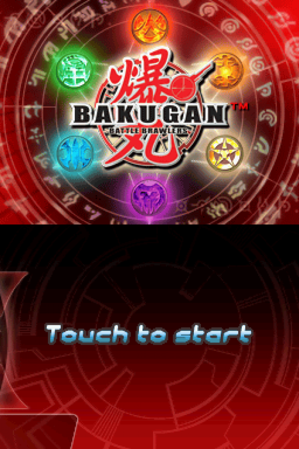 Bakugan Battle Brawlers start screen for Nintendo DS (DS) anime action strategy video game