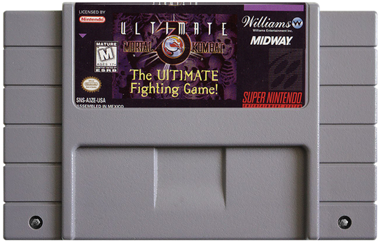 Ultimate Mortal Kombat 3 cartridge for Super Nintendo Entertainment System (SNES) retro video game