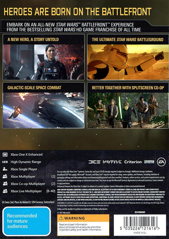 Star Wars: Battlefront II – Xbox One: Jump into large-scale Star Wars battles with heroes, starfighters, and epic multiplayer action back cover