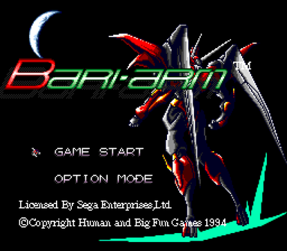 Android Assault Sega CD side scrolling shoot em up shmup anime style space combat mech shooter CD quality soundtrack fast paced arcade action Japanese style sci fi gameplay retro gaming Sega CD software video game title start screen