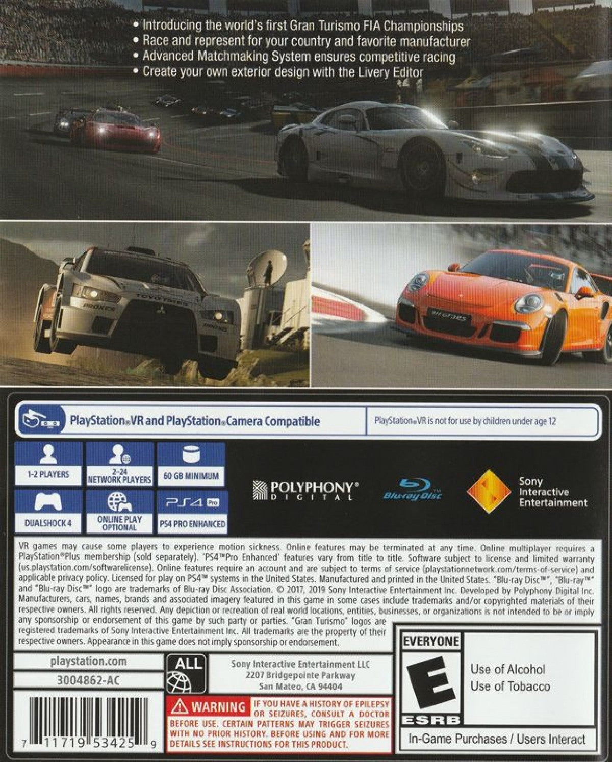 Gran Turismo: Sport [PlayStation Hits] – PlayStation 4 (PS4) video game back of case, realistic racing simulation by Polyphony Digital and Sony Interactive Entertainment