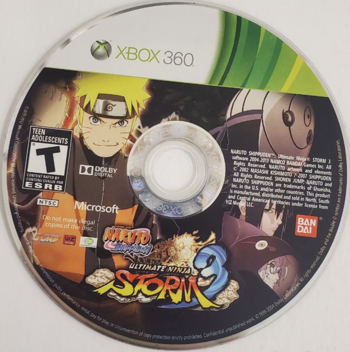 Naruto Shippuden: Ultimate Ninja Storm 3 disc for Xbox 360 (X360) anime fighting video game
