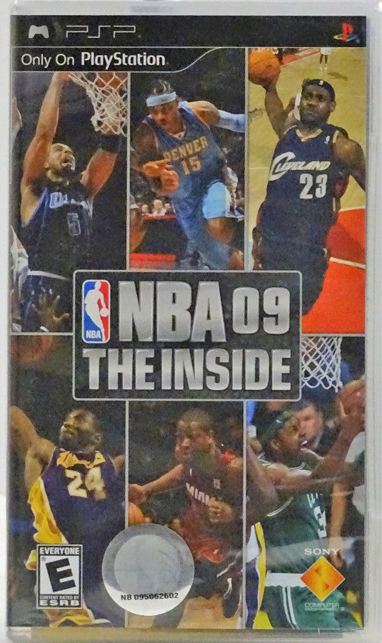 NBA 09: The Inside for PSP basketball sports video game featuring authentic NBA teams and players fast paced handheld gameplay franchise and season modes and portable PlayStation basketball simulation experience cover
