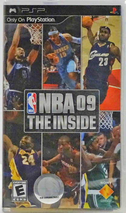 NBA 09: The Inside for PSP basketball sports video game featuring authentic NBA teams and players fast paced handheld gameplay franchise and season modes and portable PlayStation basketball simulation experience cover