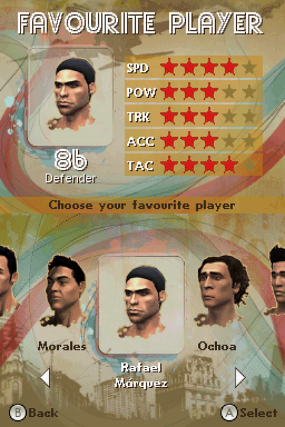 FIFA Street 3 Nintendo DS gameplay for retro video game featuring arcade style street soccer gameplay, trick moves, fast paced matches, stylized football stars, and portable sports action on the Nintendo DS handheld system
