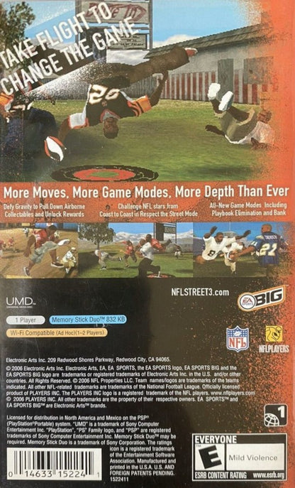 NFL Street 3 back of case for PlayStation Portable (PSP) football sports game