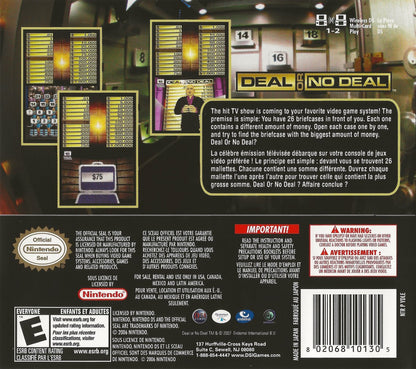 Deal or No Deal back of case for Nintendo DS (DS) game show puzzle video game