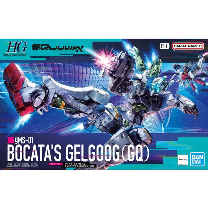 GMS-01 Bocata's Gelgoog GQ Mobile Suit Gundam GQuuuuuuX Bandai Hobby HG 1/144 scale model kit inspired design featuring detailed mecha construction aesthetic iconic Gelgoog mobile suit design articulated armor components futuristic weapon systems collectible plastic model building and anime inspired display presentation