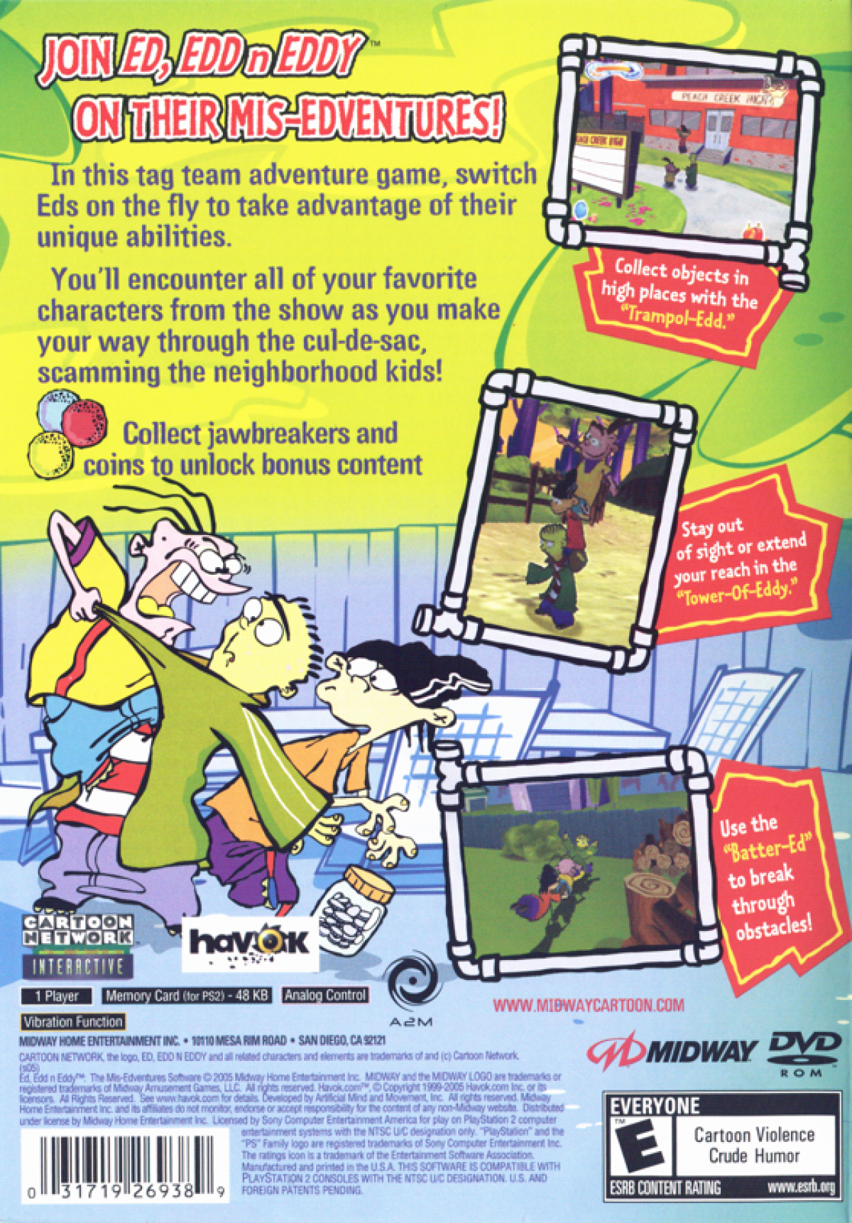 Ed, Edd n Eddy: The Mis-Edventures back of case for PlayStation 2 (PS2) cartoon-based platformer adventure video game