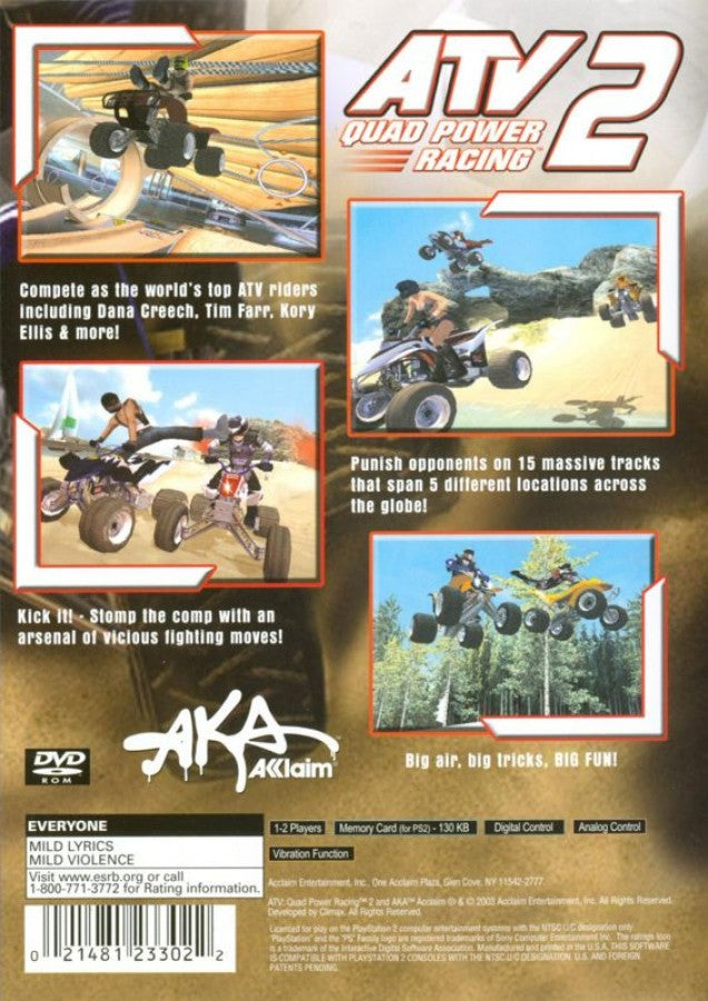 ATV Quad Power Racing 2 – PlayStation 2 (PS2) off-road ATV racing video game back of case