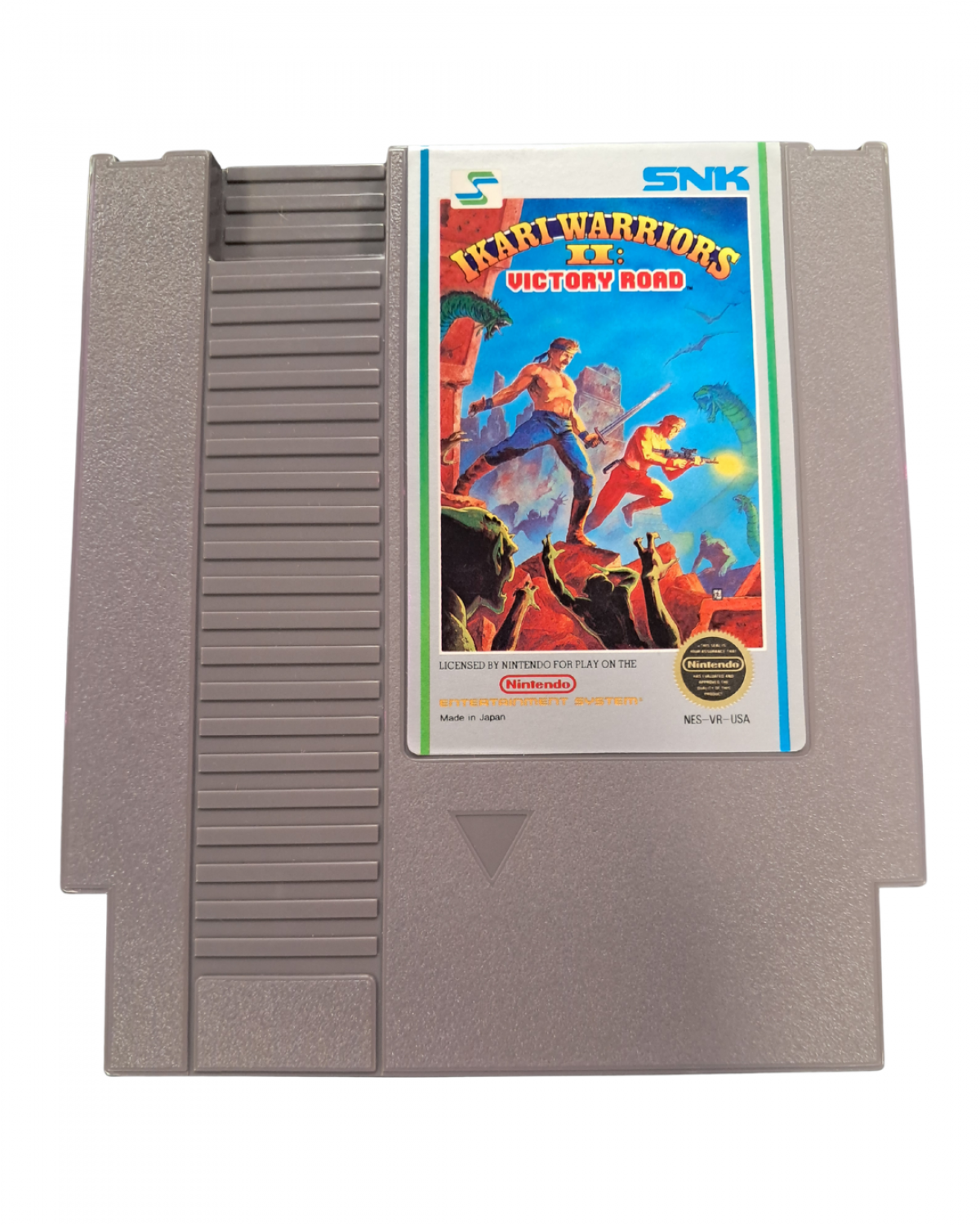 Ikari Warriors II Victory Road for Nintendo Entertainment System top down run and gun shooter featuring military combat enemy soldiers vehicles weapon upgrades and cooperative arcade style gameplay cartridge