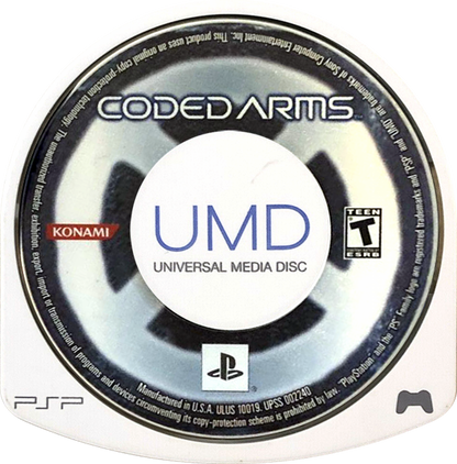 Coded Arms PlayStation Portable game featuring first-person shooter action and procedurally generated levels on PSP disc