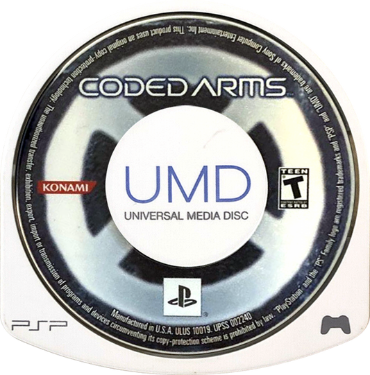 Coded Arms PlayStation Portable game featuring first-person shooter action and procedurally generated levels on PSP disc