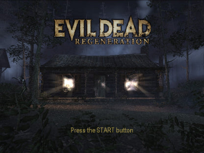 Evil Dead: Regeneration title screen for PlayStation 2 (PS2) horror-themed action-adventure hack-and-slash video game