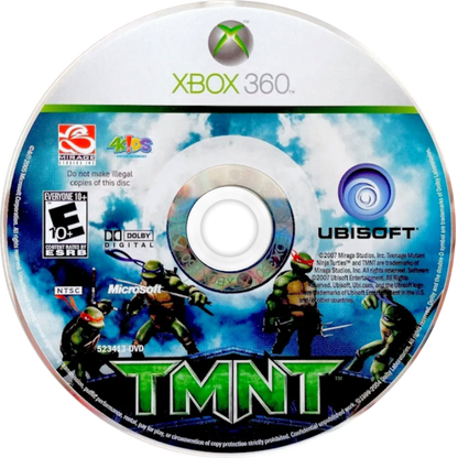 TMNT Xbox 360 inspired design featuring Teenage Mutant Ninja Turtles action adventure aesthetic fast paced ninja combat sewer dwelling heroes acrobatic platforming comic book style visuals cooperative gameplay nostalgic HD era presentation disc