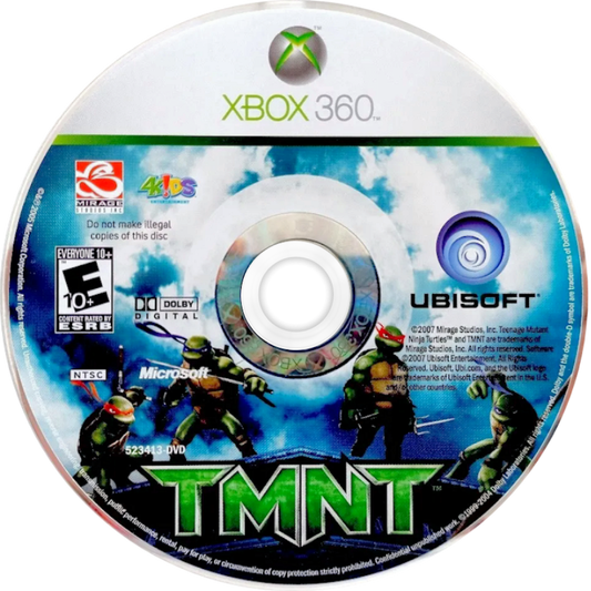 TMNT Xbox 360 inspired design featuring Teenage Mutant Ninja Turtles action adventure aesthetic fast paced ninja combat sewer dwelling heroes acrobatic platforming comic book style visuals cooperative gameplay nostalgic HD era presentation disc