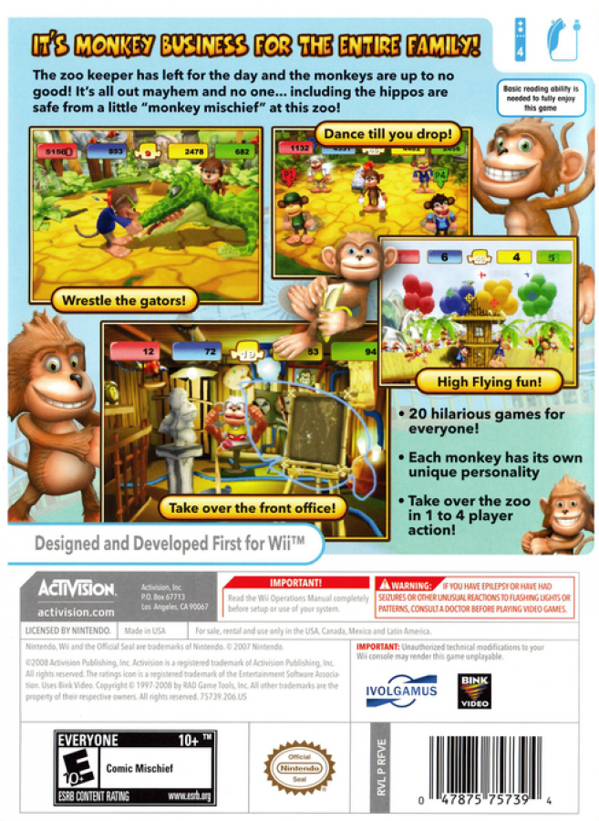 Monkey Mischief Party Time – Nintendo Wii (Wii) party mini-game multiplayer video game back of case
