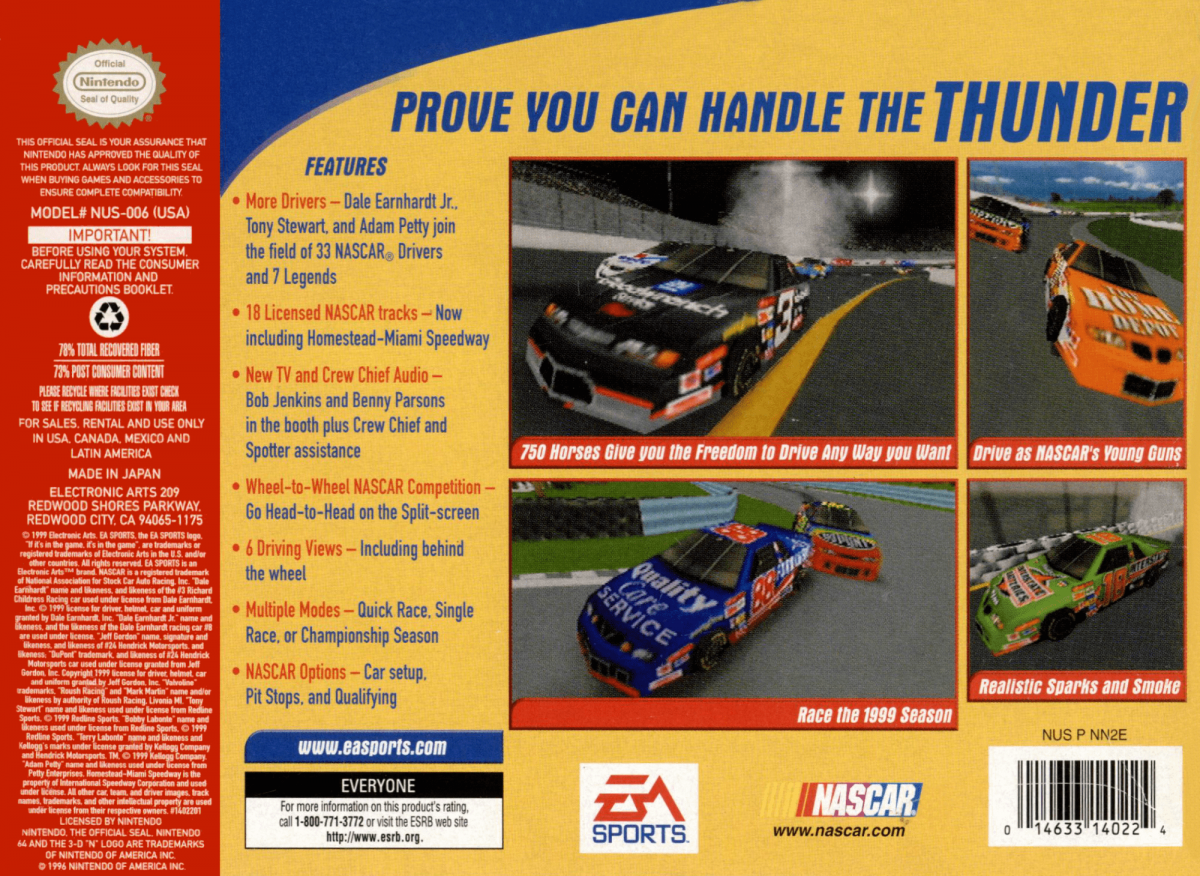 Nascar 2000 back cover art for Nintendo 64 N64 video game