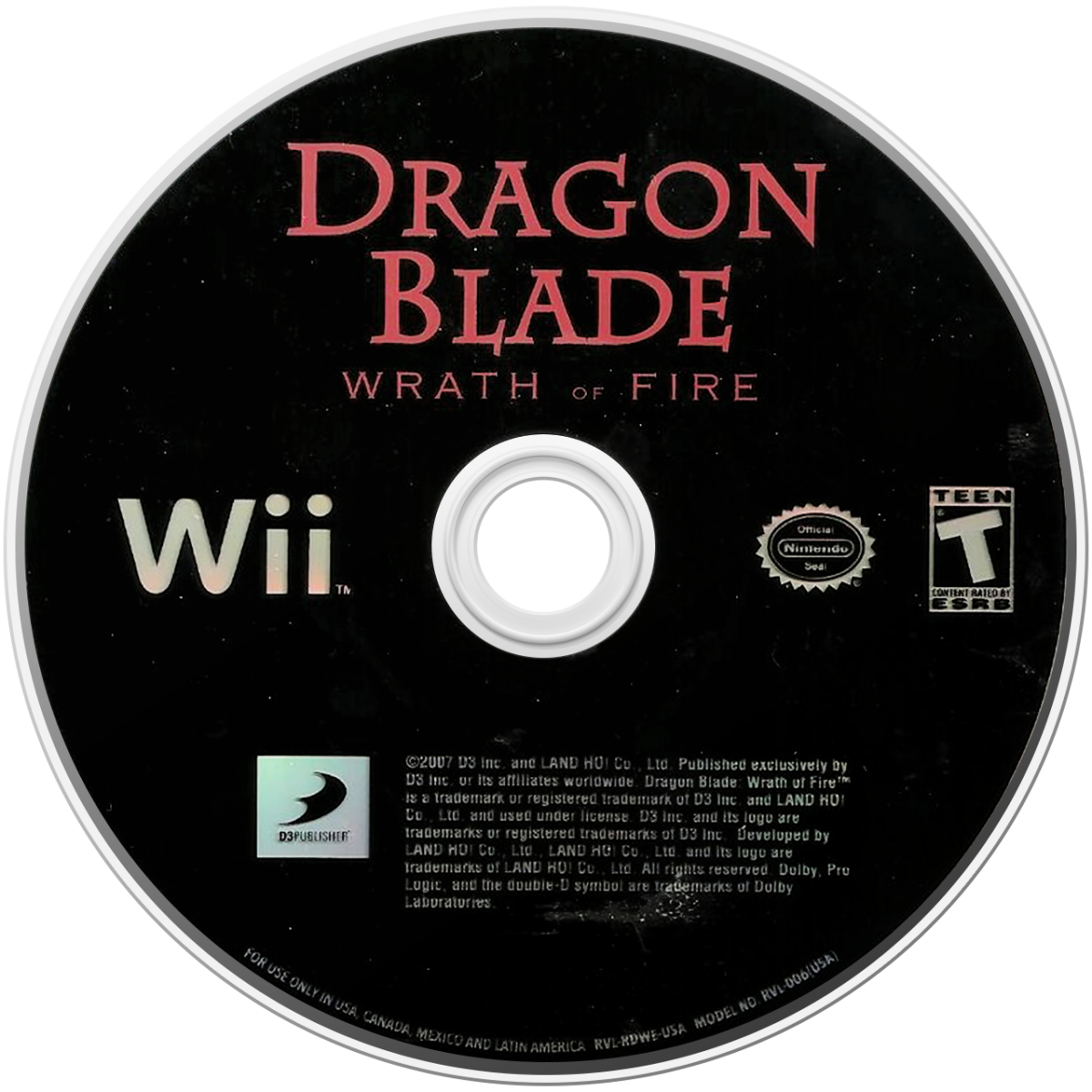 Dragon Blade: Wrath Of Fire disc cover art for Nintendo Wii (Wii) video game 
