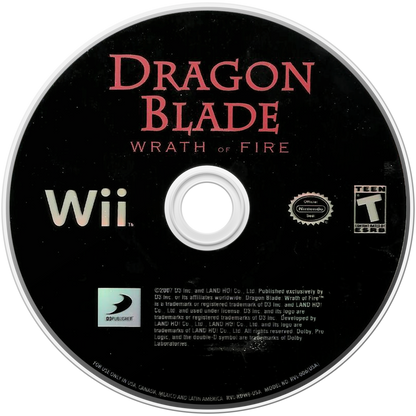 Dragon Blade: Wrath Of Fire disc cover art for Nintendo Wii (Wii) video game 