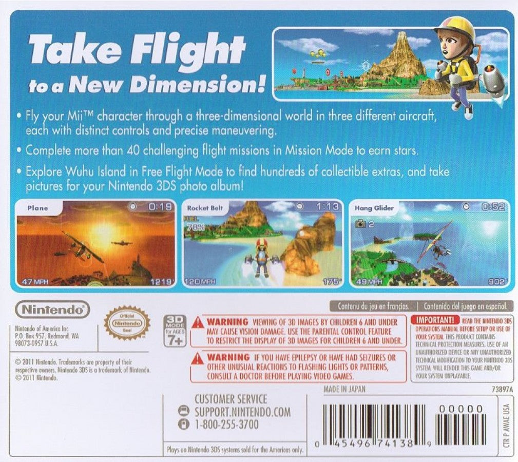 PilotWings Resort back of case for Nintendo 3DS (3DS) flight simulation video game