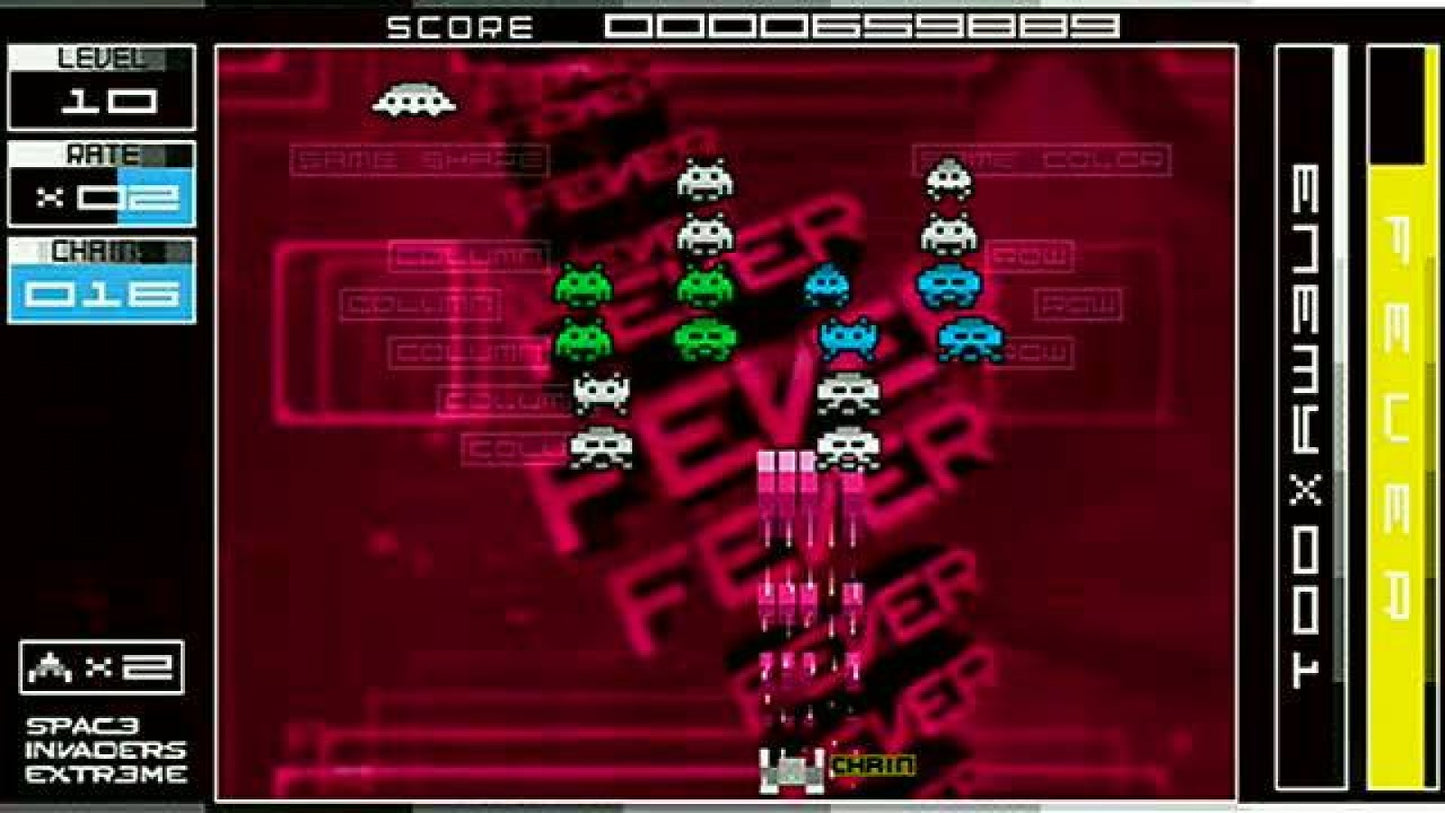 Space Invaders Extreme PlayStation Portable PSP for arcade shooter video game fans featuring fast paced alien invasion gameplay vibrant visual effects chain combo scoring power ups rhythm inspired mechanics classic Taito action challenging levels collectible gaming appeal gameplay