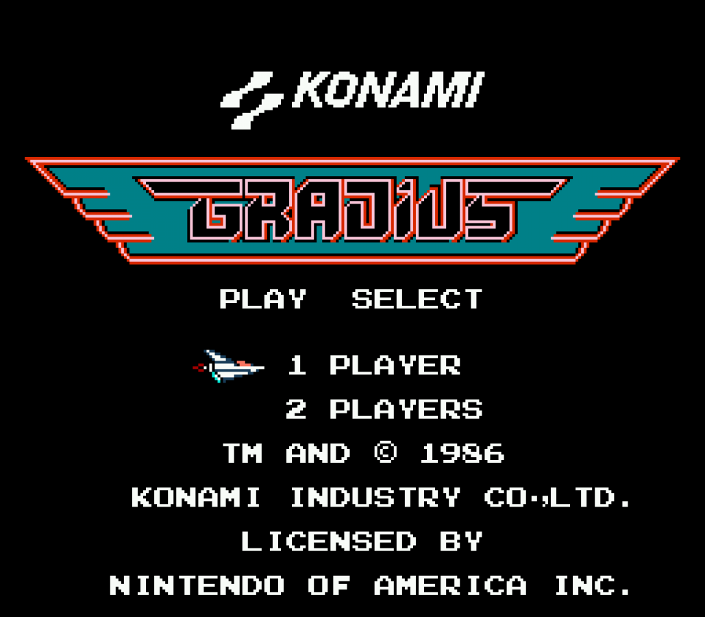 Gradius Nintendo Entertainment System NES video game featuring side scrolling shoot em up gameplay spaceship combat enemy waves power ups boss battles challenging levels and classic 8 bit arcade action retro video game collection collectible gaming appeal gameplay