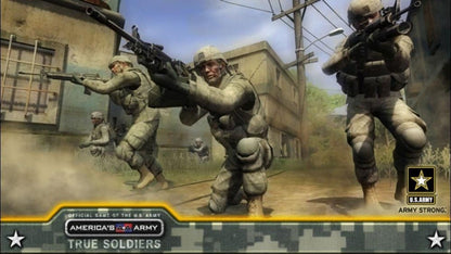 Americas Army True Soldiers retro Xbox 360 video game featuring military shooter gameplay, tactical combat missions, squad based action and classic Xbox 360 entertainment - gameplay