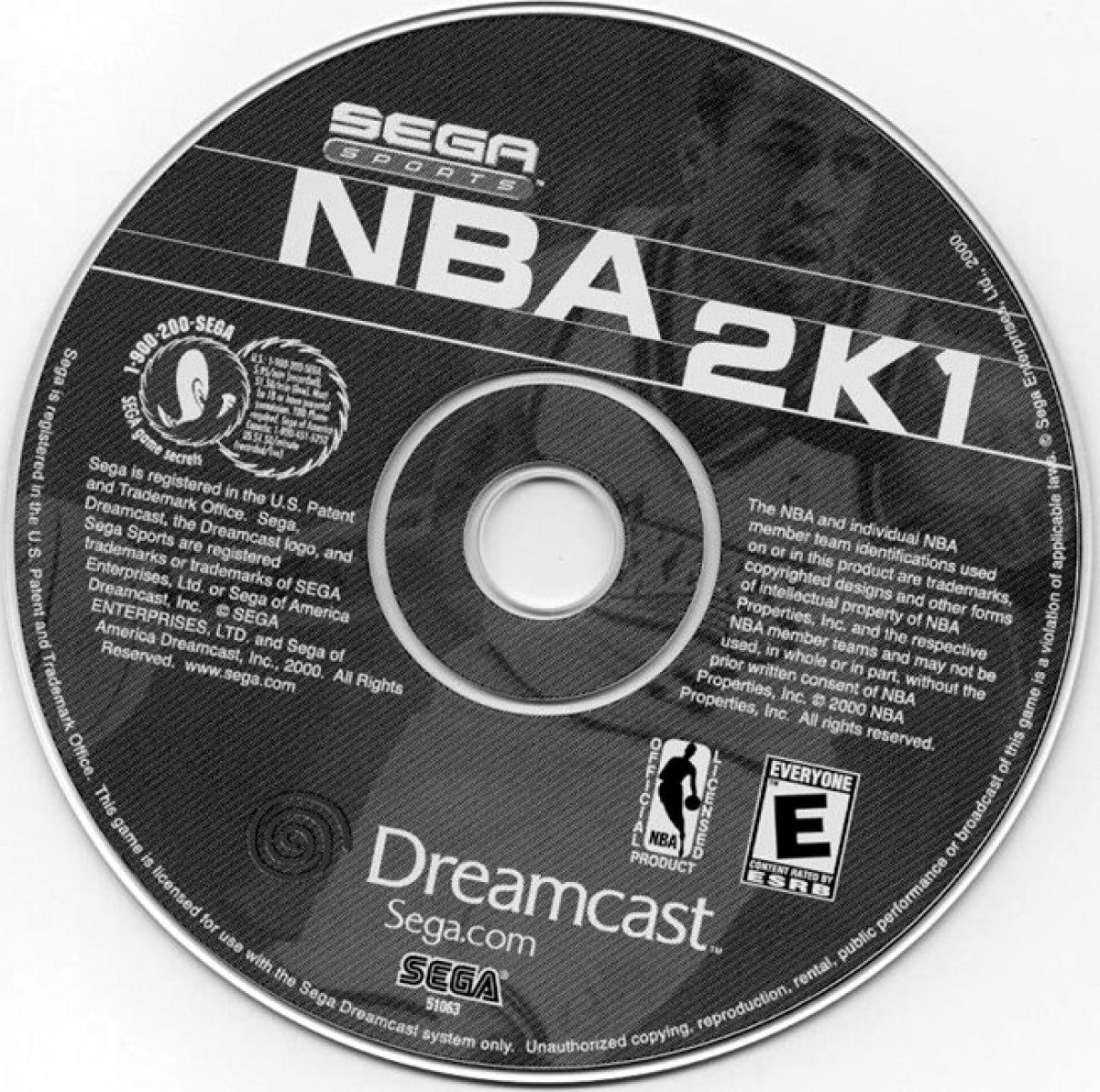 NBA 2K1 game for the Sega Dreamcast featuring realistic basketball simulation gameplay with improved graphics online multiplayer via SegaNet franchise mode and full NBA rosters with detailed player animations disc 