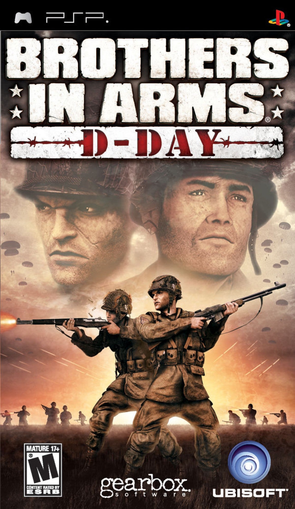 Brothers in Arms D-Day for PlayStation Portable, cover image for a tactical first-person shooter video game with World War II combat, squad-based gameplay, mission objectives, and military strategy