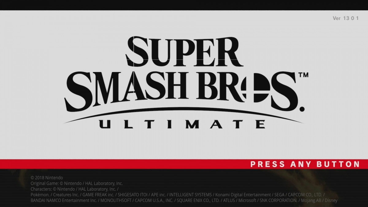 Super Smash Bros Ultimate homescreen for Nintendo Switch fighting game
