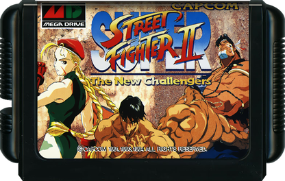 Super Street Fighter II: The New Challengers Mega Drive PAL for Sega Genesis with classic 2D fighting arcade action theme cartridge